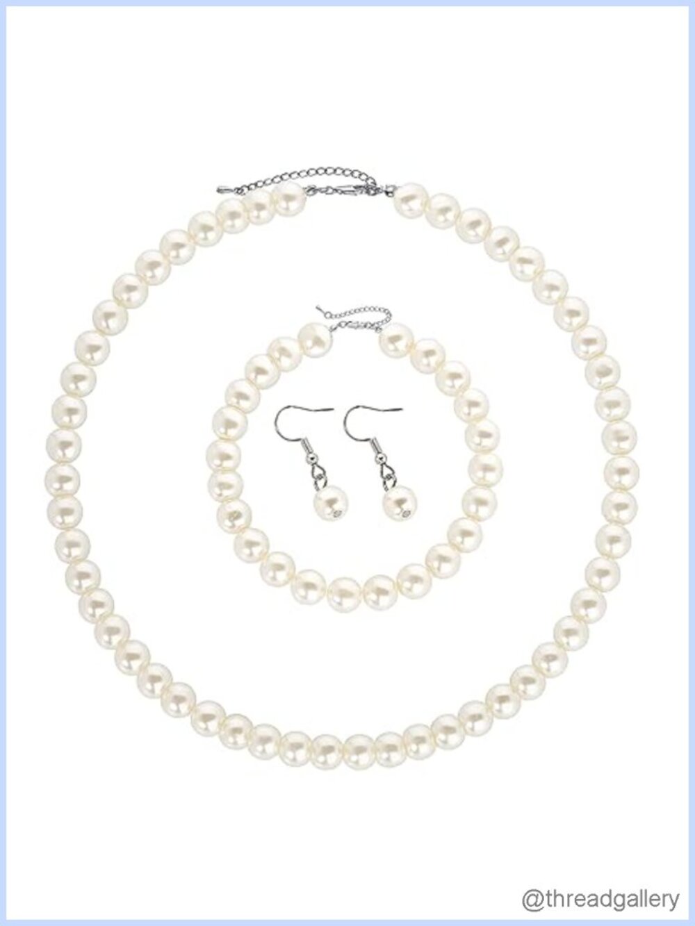 Faux Pearl Jewelry Set Necklace Earrings Bracelet Women Elegant